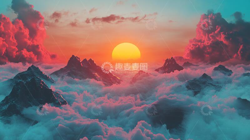 高清大图下载【趣麦麦图】云海山脉红日大气背景