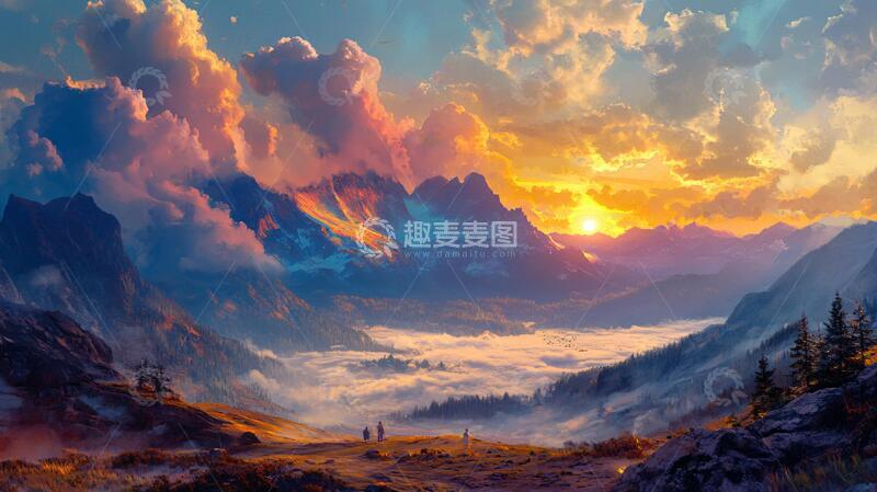 高清大图下载【趣麦麦图】唯美云山风景画6