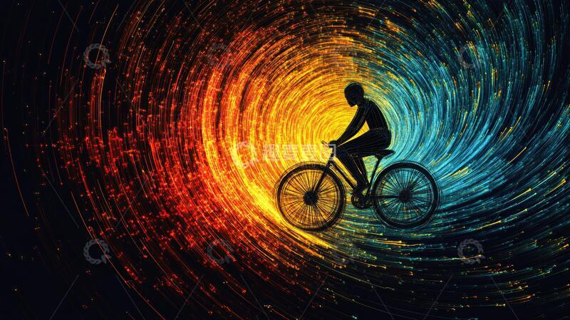 高清大图下载【趣麦麦图】抽象骑行单车海报插画