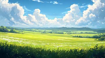 草地原画插画草地场景