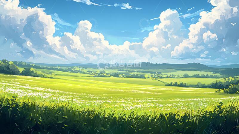 高清大图下载【趣麦麦图】草地原画插画草地场景