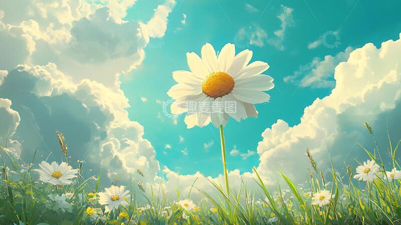 高清大图下载【趣麦麦图】蓝天白云白菊花