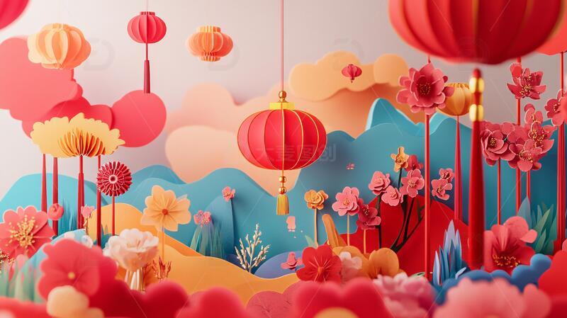 春节设计氛围剪纸背景
