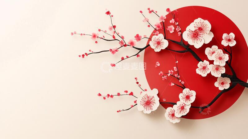 高清大图下载【趣麦麦图】手绘红底梅花