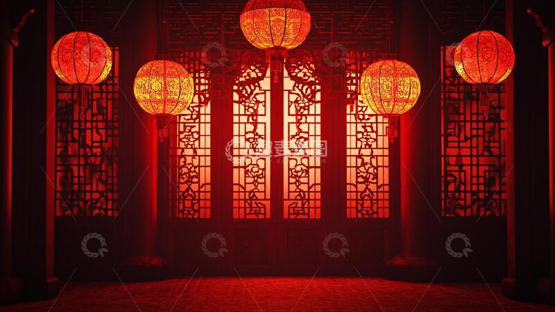 高清大图下载【趣麦麦图】红灯笼背景墙