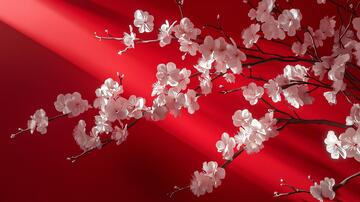 杏花红底图桃花杏花背景