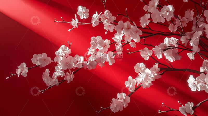 高清大图下载【趣麦麦图】杏花红底图桃花杏花背景