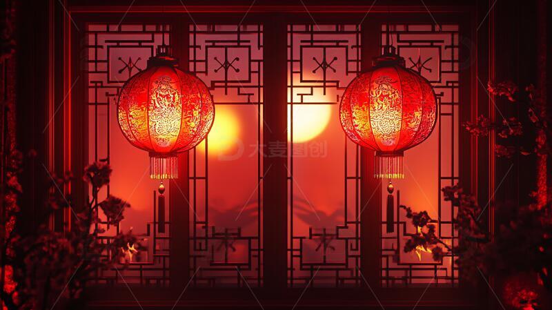 高清大图下载【趣麦麦图】中式灯场景中式场景夜景