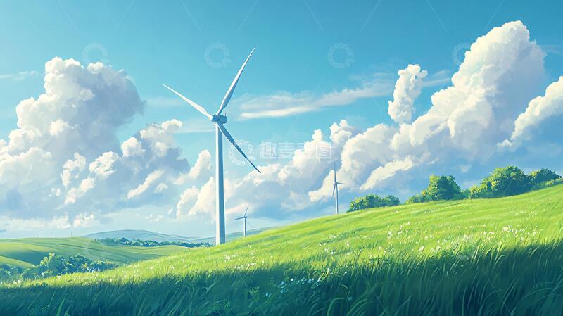 高清大图下载【趣麦麦图】蓝天白云风车草地2