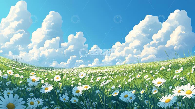 高清大图下载【趣麦麦图】花丛蓝天白云背景1