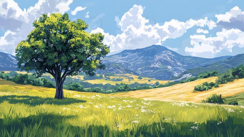 宽屏风景画插画草地场景1