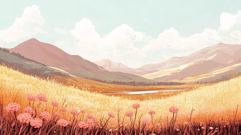 高清大图下载【趣麦麦图】秋天插画草原1