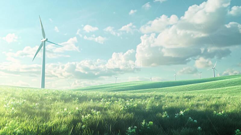 高清大图下载【趣麦麦图】蓝天白云风车草地3