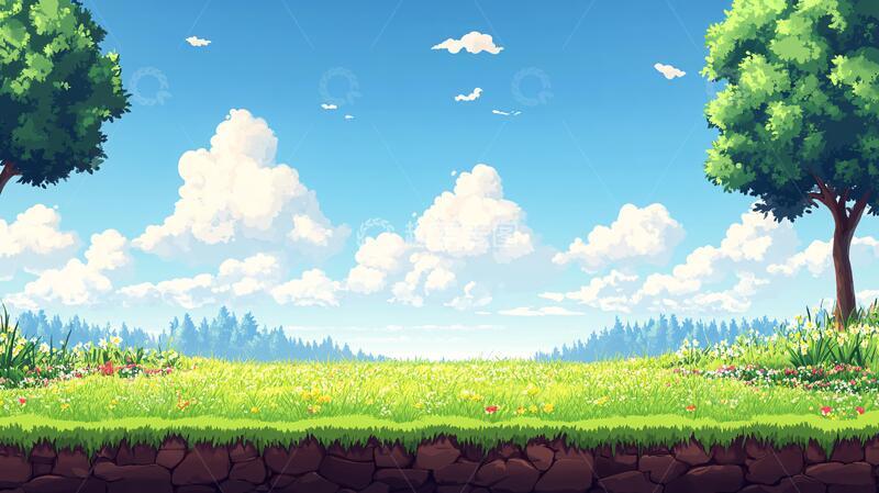 高清大图下载【趣麦麦图】卡通原野背景