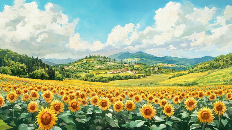 高清大图下载【趣麦麦图】手绘花海向日葵1