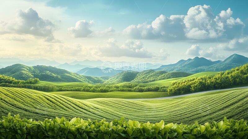 高清大图下载【趣麦麦图】宽幅茶园图茶园插画宽幅