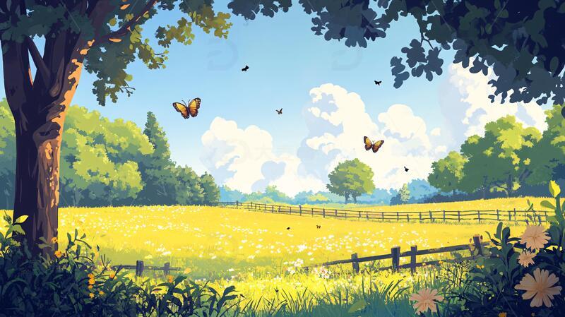 高清大图下载【趣麦麦图】阳光晴朗风景插画8