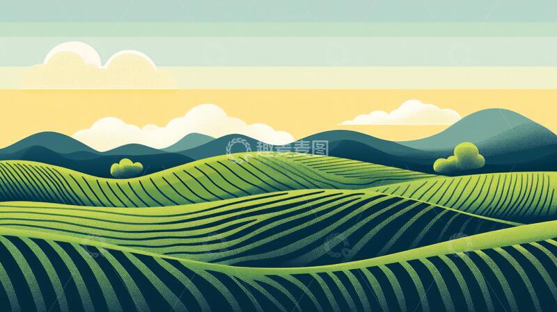 高清大图下载【趣麦麦图】茶园风光插画5