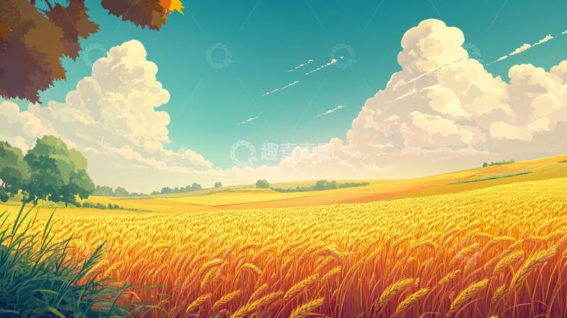 高清大图下载【趣麦麦图】麦田插画插画稻田风景
