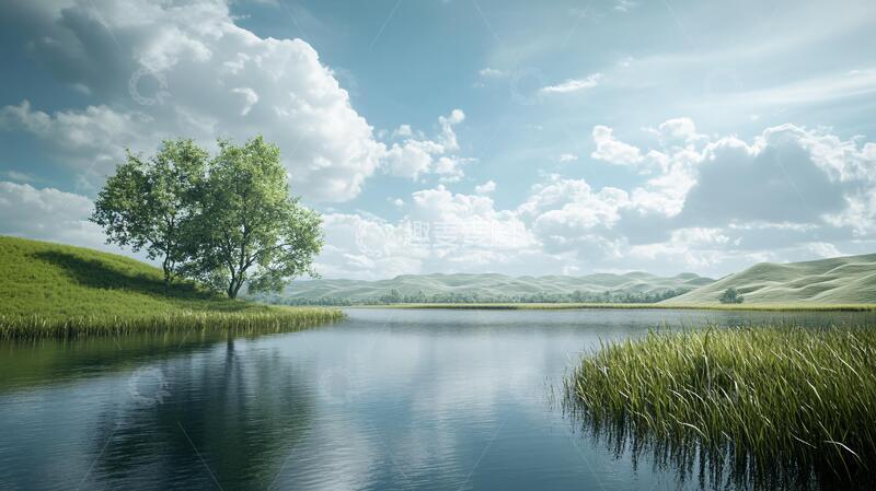 高清大图下载【趣麦麦图】高清蓝天绿地湖面