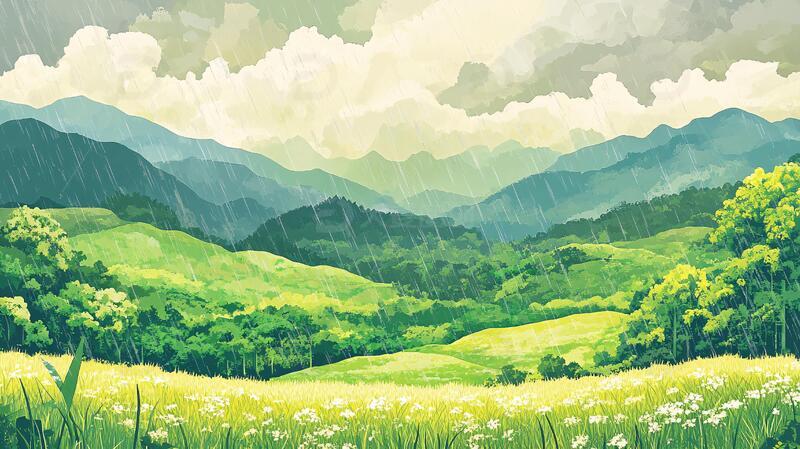 高清大图下载【趣麦麦图】草原下雨场景