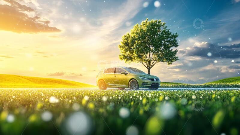 高清大图下载【趣麦麦图】草原蓝天白云汽车