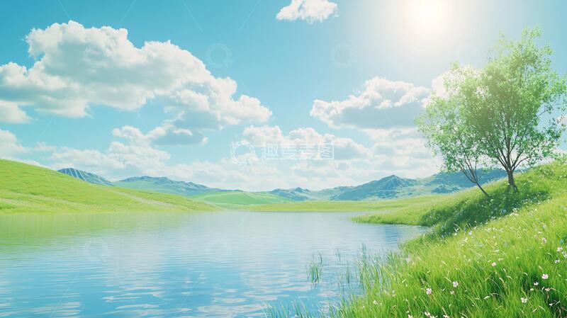 高清大图下载【趣麦麦图】蓝天草地河流2
