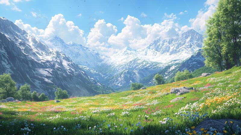 高清大图下载【趣麦麦图】雪山大场景场景原画草地