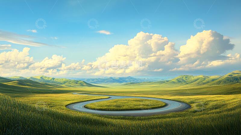 高清大图下载【趣麦麦图】草原蜿蜒河流1