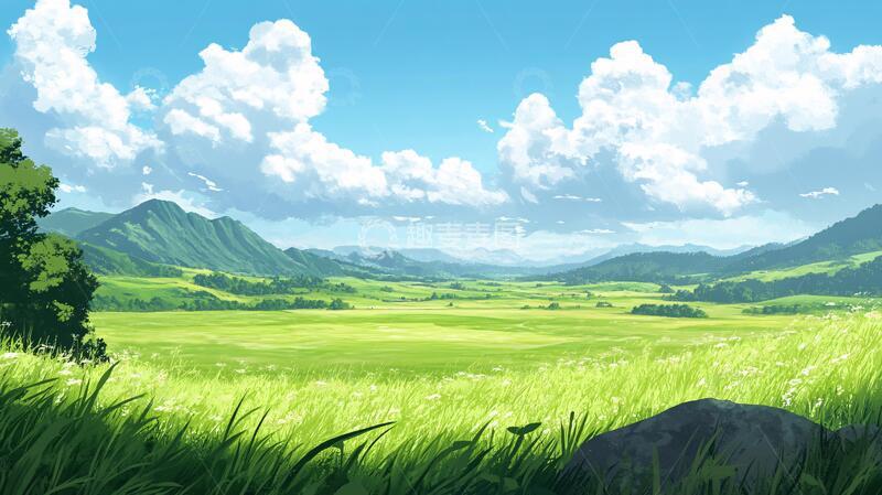 高清大图下载【趣麦麦图】草地原画插画动漫场景