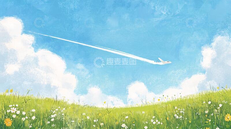 高清大图下载【趣麦麦图】蓝天白云唯美插画