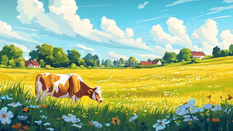 高清大图下载【趣麦麦图】奶牛唯美插画10