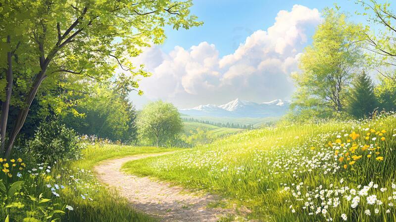 高清大图下载【趣麦麦图】宽屏风景画插画场景农村