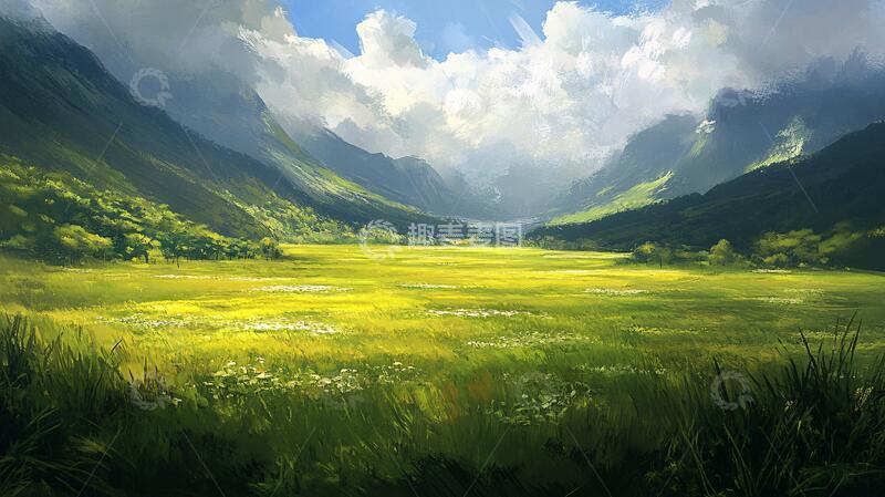 高清大图下载【趣麦麦图】草地原画草地插画原画