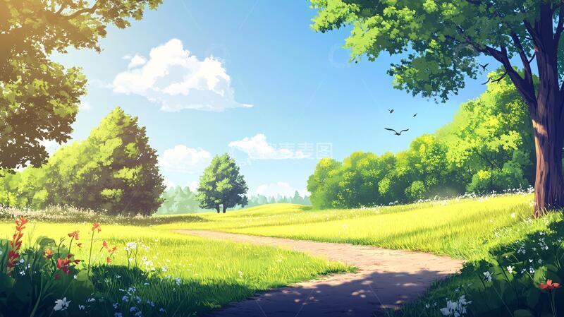 高清大图下载【趣麦麦图】阳光晴朗风景插画7
