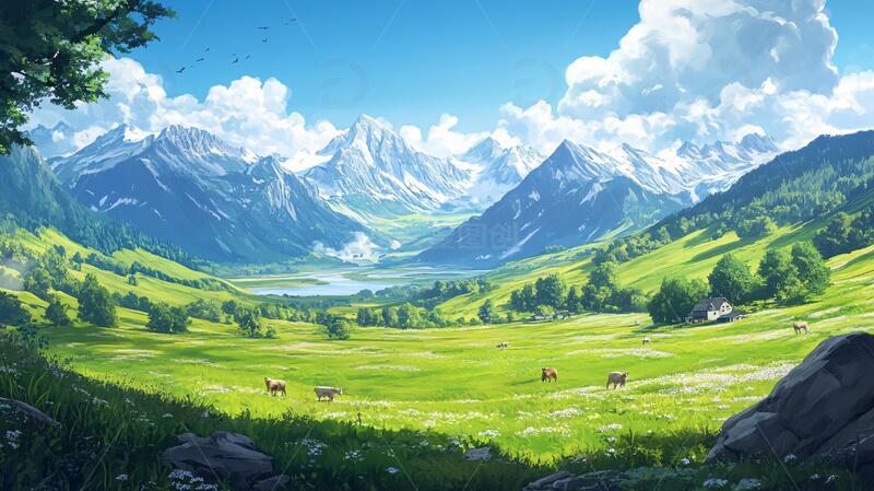 高清大图下载【趣麦麦图】宽屏风景画场景巨幅草原