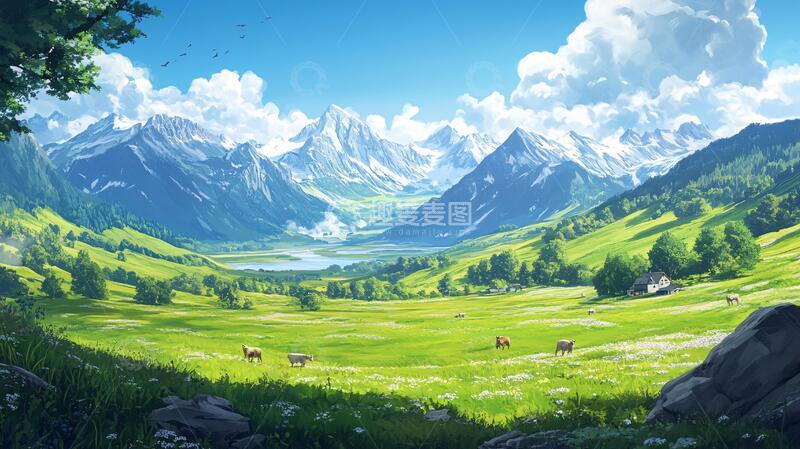 高清大图下载【趣麦麦图】宽屏风景画场景巨幅草原