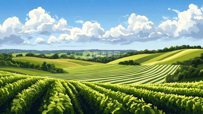 高清大图下载【趣麦麦图】茶园风光插画3