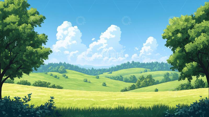 高清大图下载【趣麦麦图】草地场景插画2