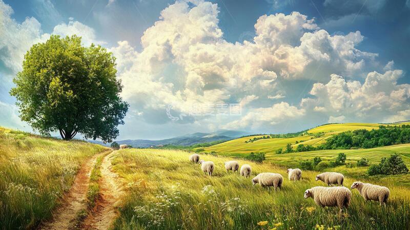 高清大图下载【趣麦麦图】牧羊大自然羊群壁纸牧羊