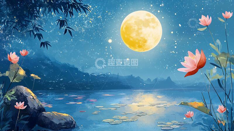 高清大图下载【趣麦麦图】古风中秋荷花插画5
