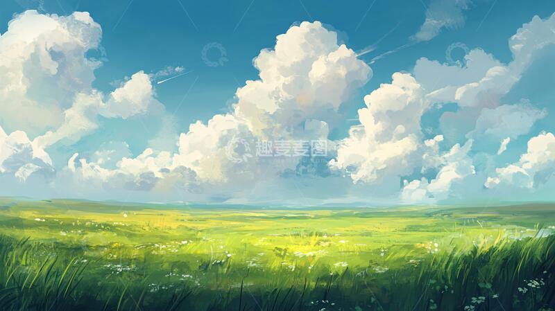 高清大图下载【趣麦麦图】草地原画动漫草地插画