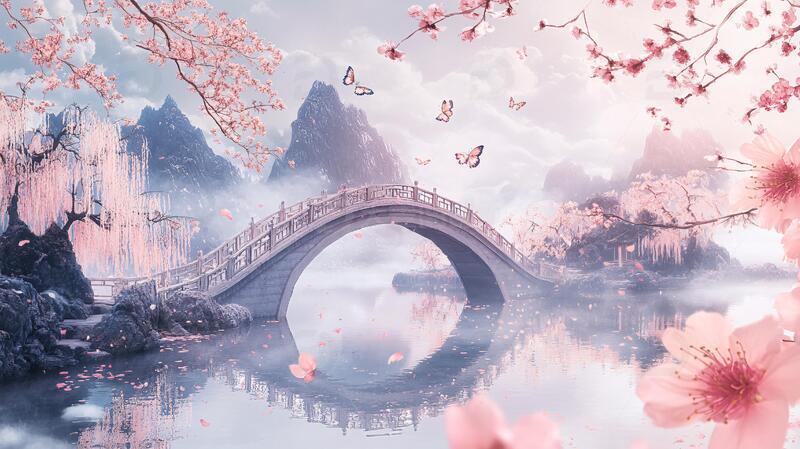 高清大图下载【趣麦麦图】奈何桥插画古风场景插画1