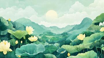 荷塘插画插画荷塘荷花