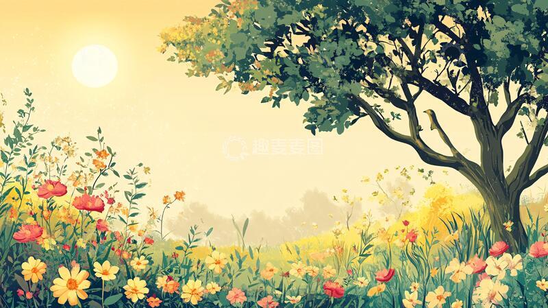 高清大图下载【趣麦麦图】阳光晴朗风景插画6