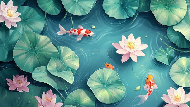 荷花锦鲤插画10