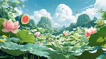 荷花大场景插画节气场景