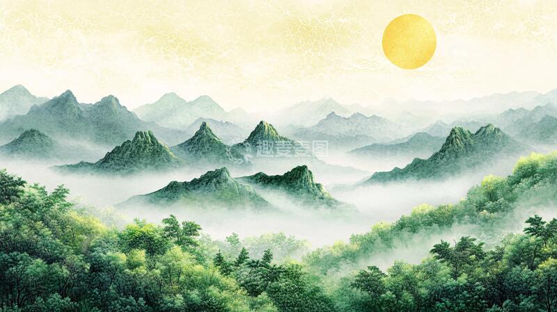 高清大图下载【趣麦麦图】山林插画插画中式意境