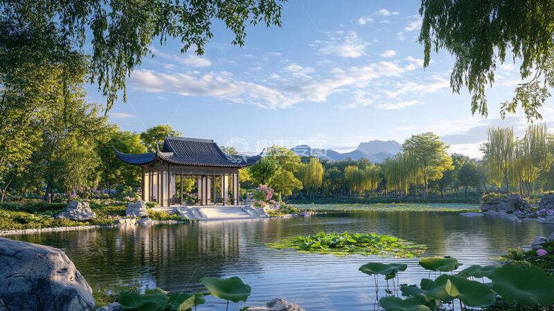 高清大图下载【趣麦麦图】湖石亭廊效果图