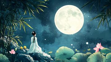 中秋赏月图中秋插画赏月